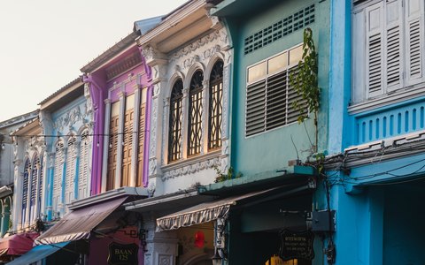 Historic buildings in Phuket Town, in the old town district
